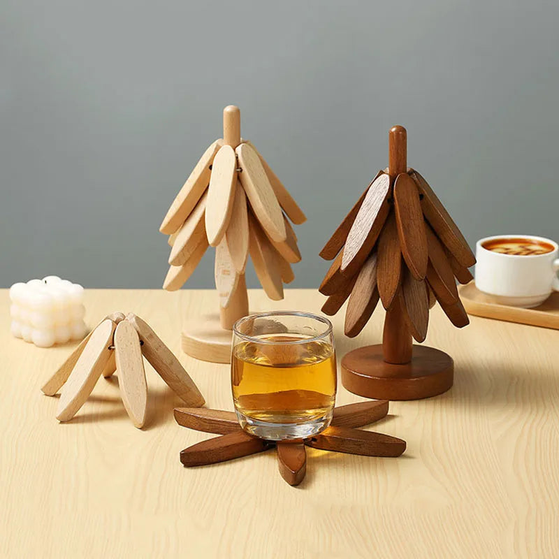 Lostly wooden tree trivet used with hot teapot
